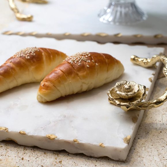 HOME ABOUT - Square Marble Tray/Flower Handles - HEAVY pc - Picture 4 of 6